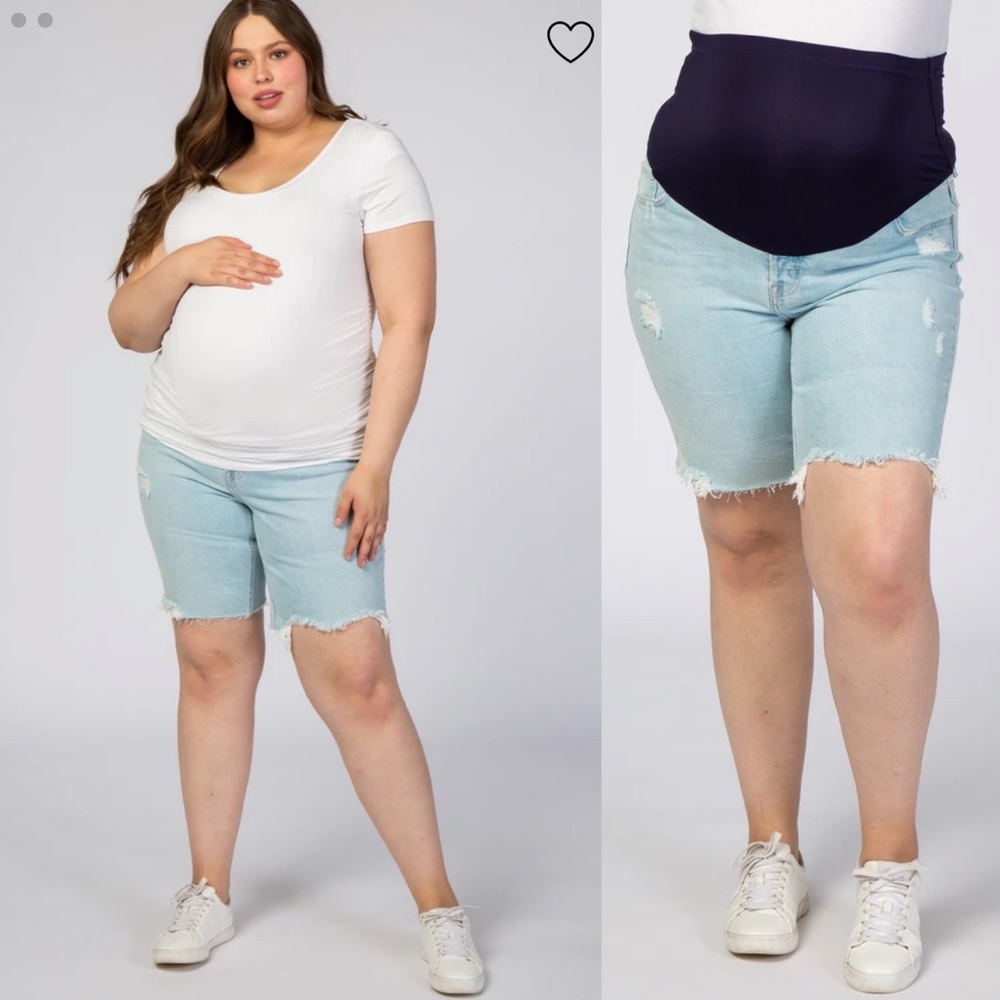 PinkBlush Denim Plus Size Distressed Light Wash Maternity Bermuda Shorts